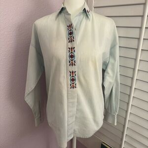 Women's Embroidered Light Blue Blouse